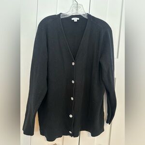 J. Jill Black Knit Cardigan with Rhinestone Flower Buttons XL